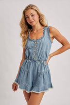 RUFFLED DENIM ROMPER