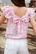 Mia Floral Ruffle W/ Bow Back Blouse
