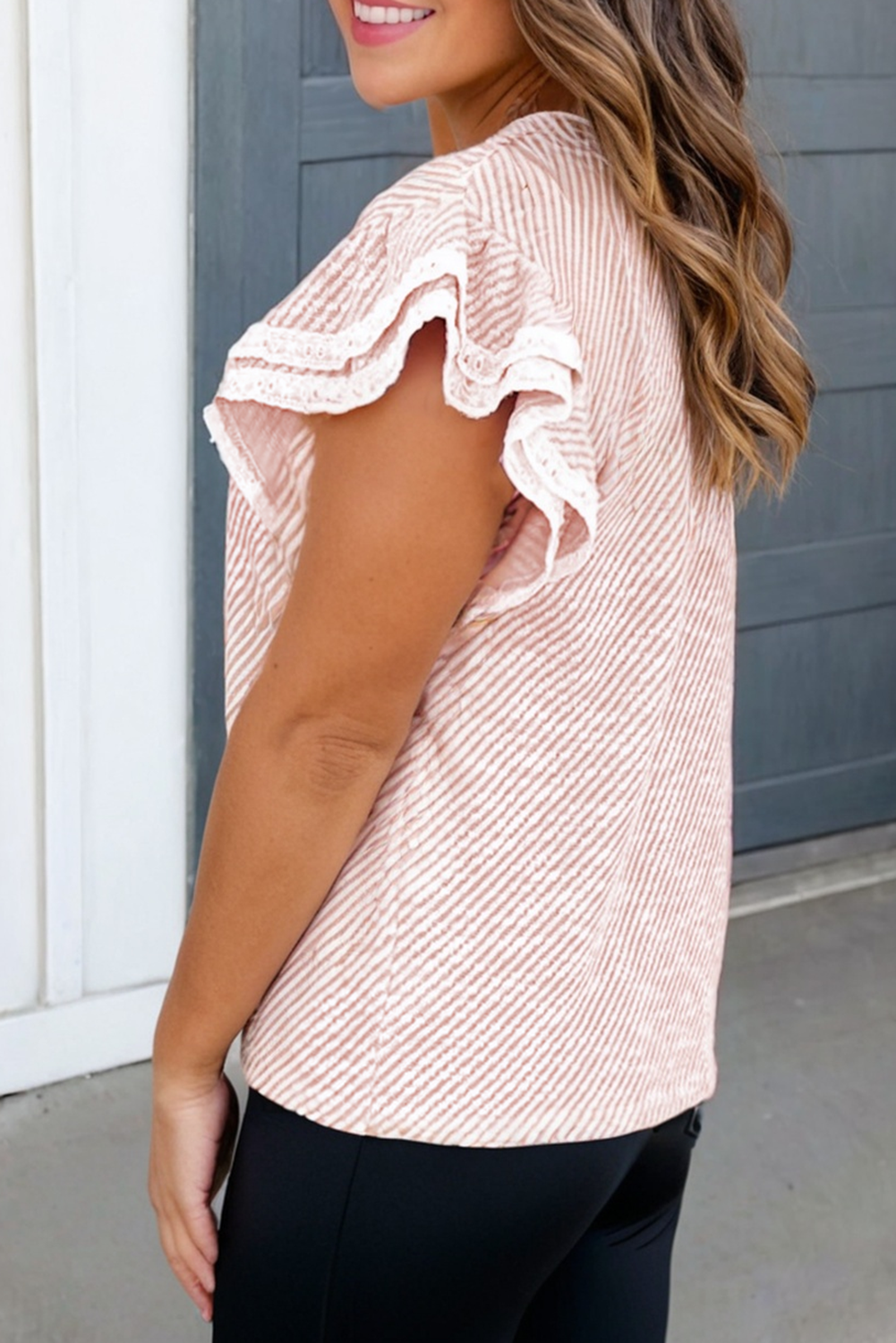 Rose Twilled Lace Ruffled Blouse