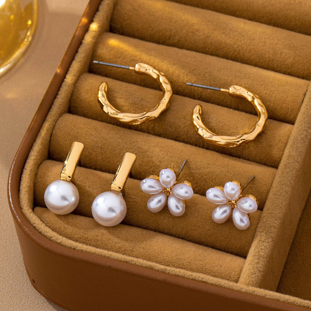 Pearl & Floral Earring Set