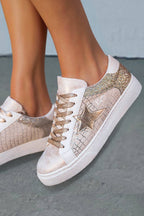 Glitter Star Patchwork Leather Lace-up Sneakers