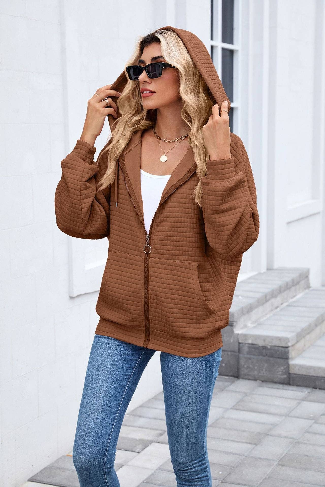 Quilted Zip-Up Hoodie Jacket